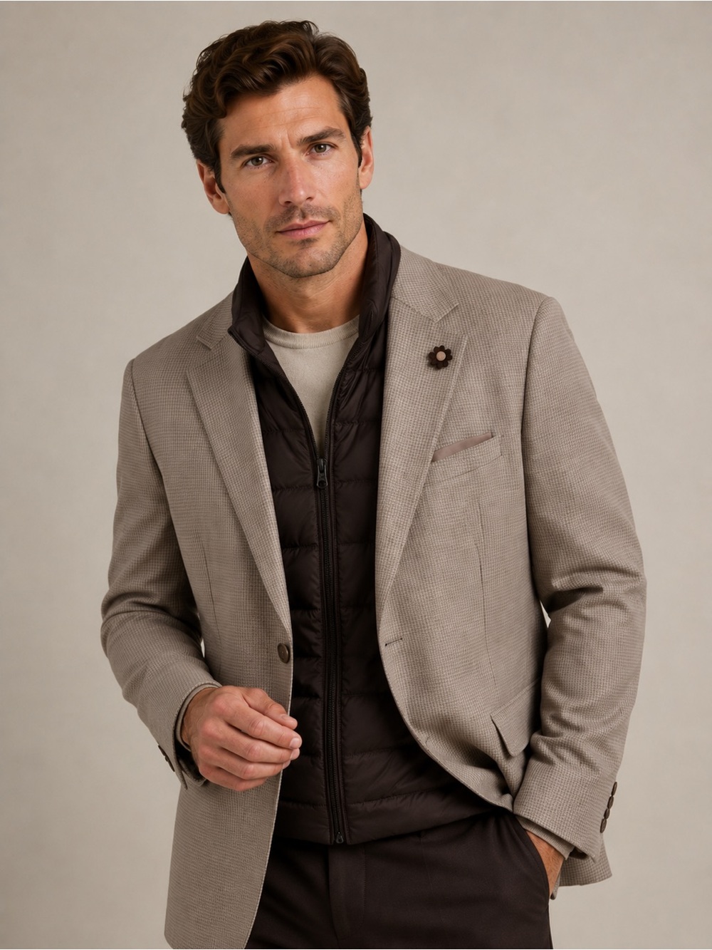 London Bridge Frederico Mens 42R Blazer Sport Coat Puffy Vest Jacket brown beige